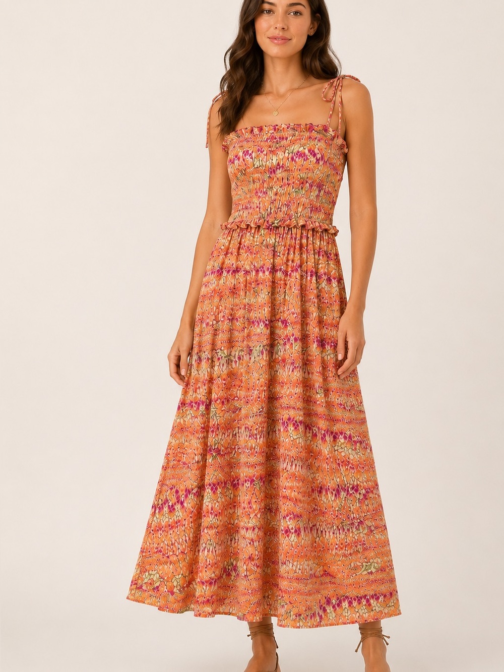 Gilner Farrar Smocked Tie Strap Maxi Dress | Size Small | EUC